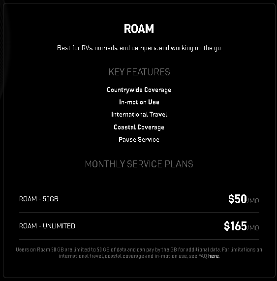 Starlink Roam Service Plans