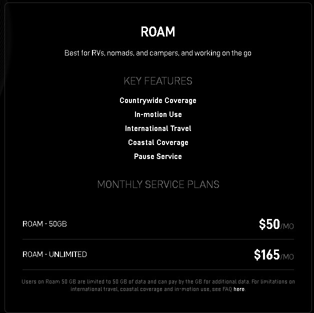 Starlink Roam Service Plans Maritime