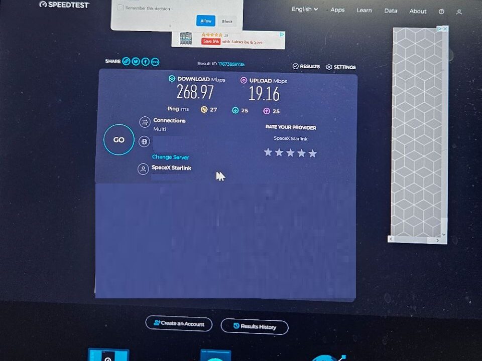 Starlink installation Ellensburg WA Speed Test