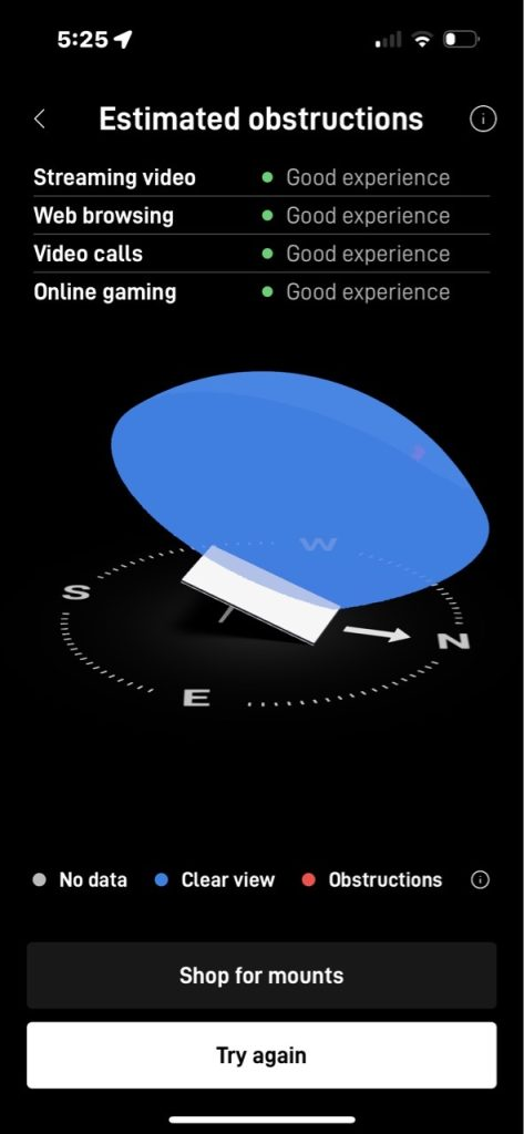 Starlink obstructions test Wheatfield Township MI