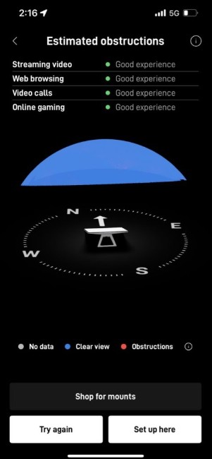 Starlink obstructions test Paradise Valley AZ